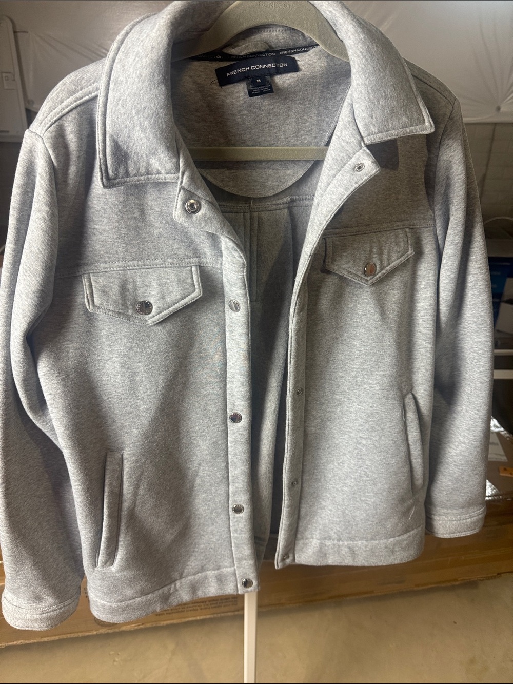 French Connection Heather Gray Button-Up Shirt Jacket